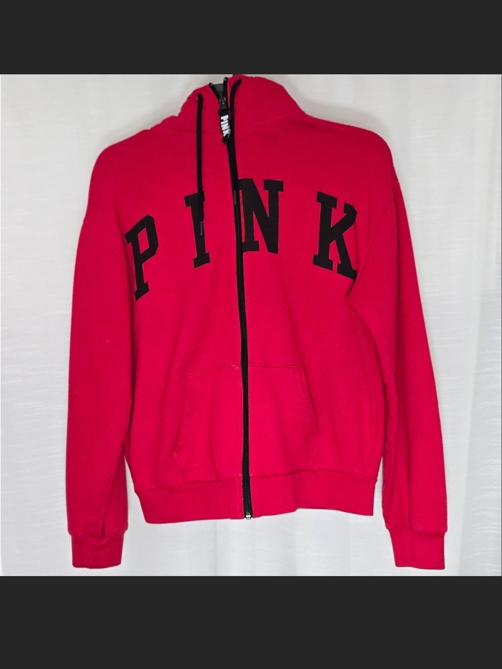 PINK Victoria's Secret Red & Black Full-Zip Hoodie Jacket